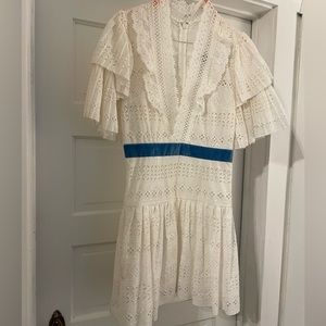 White lace Self Portrait mini lace with cute baby blue velvet detail